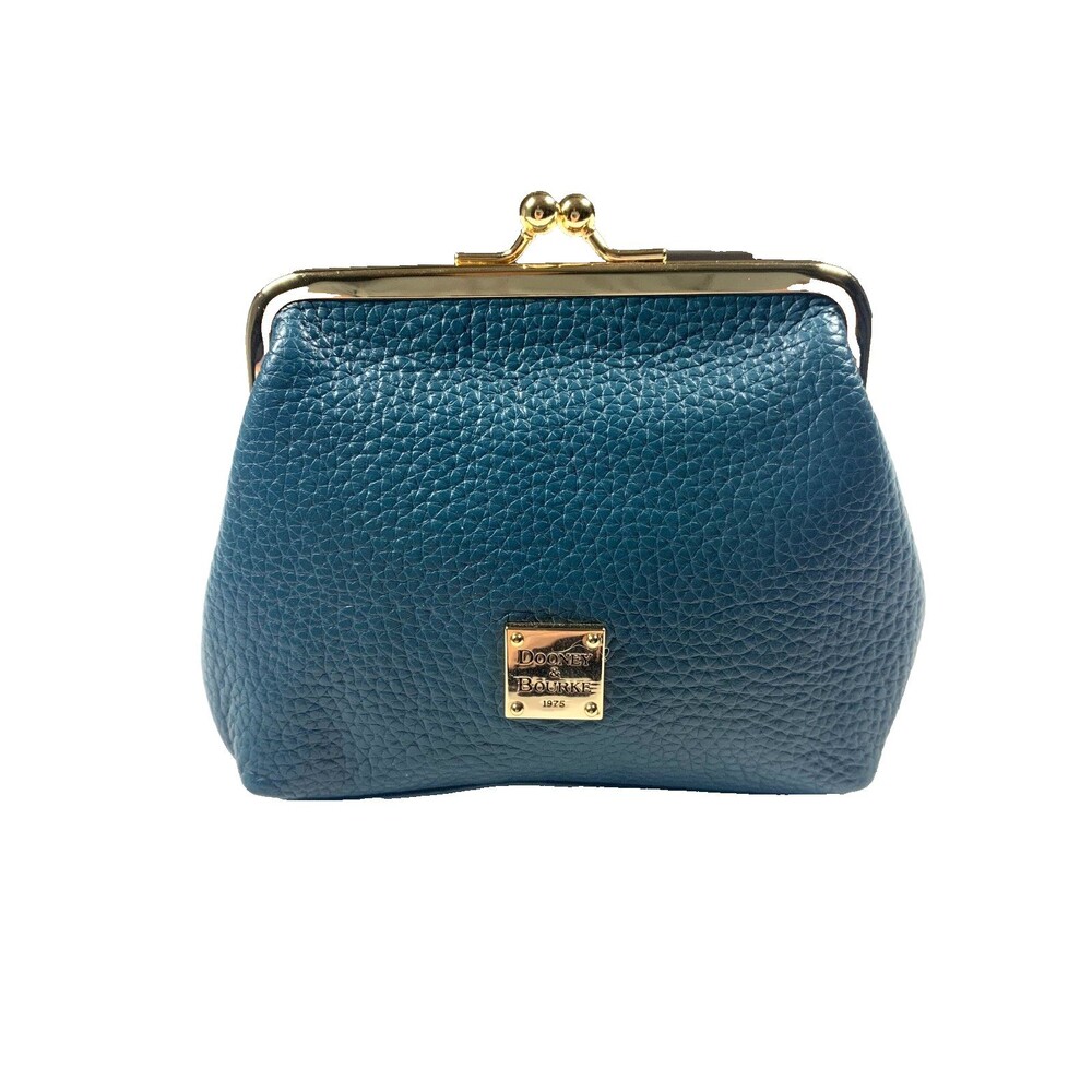Dooney & Bourke Teal Pebble Leather Kiss Lock Large Framed Wallet Coin Purse